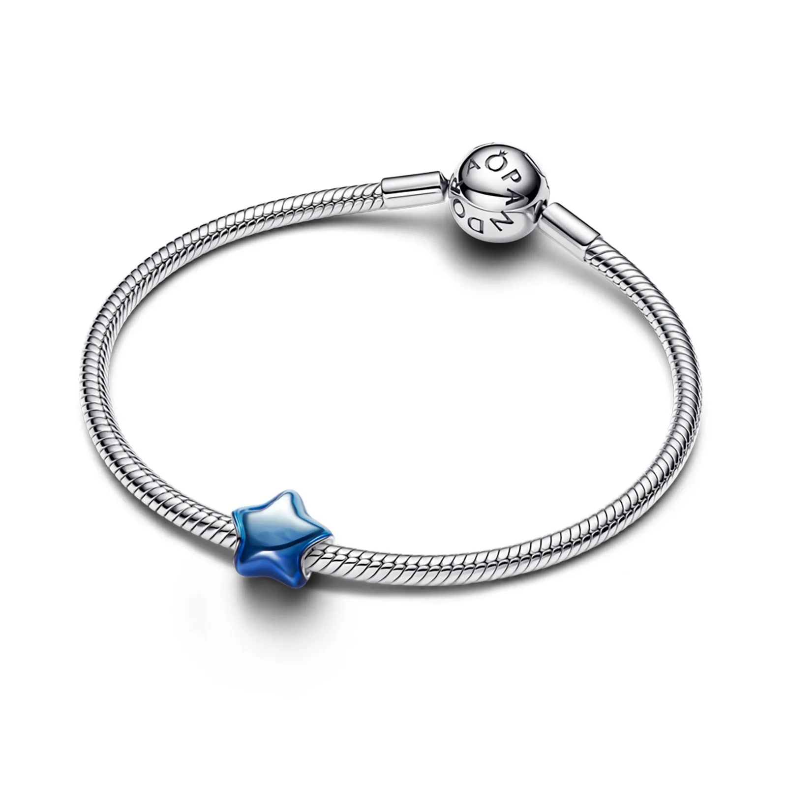 Puffy star sterling silver charm with blue enamel/ 794382C01