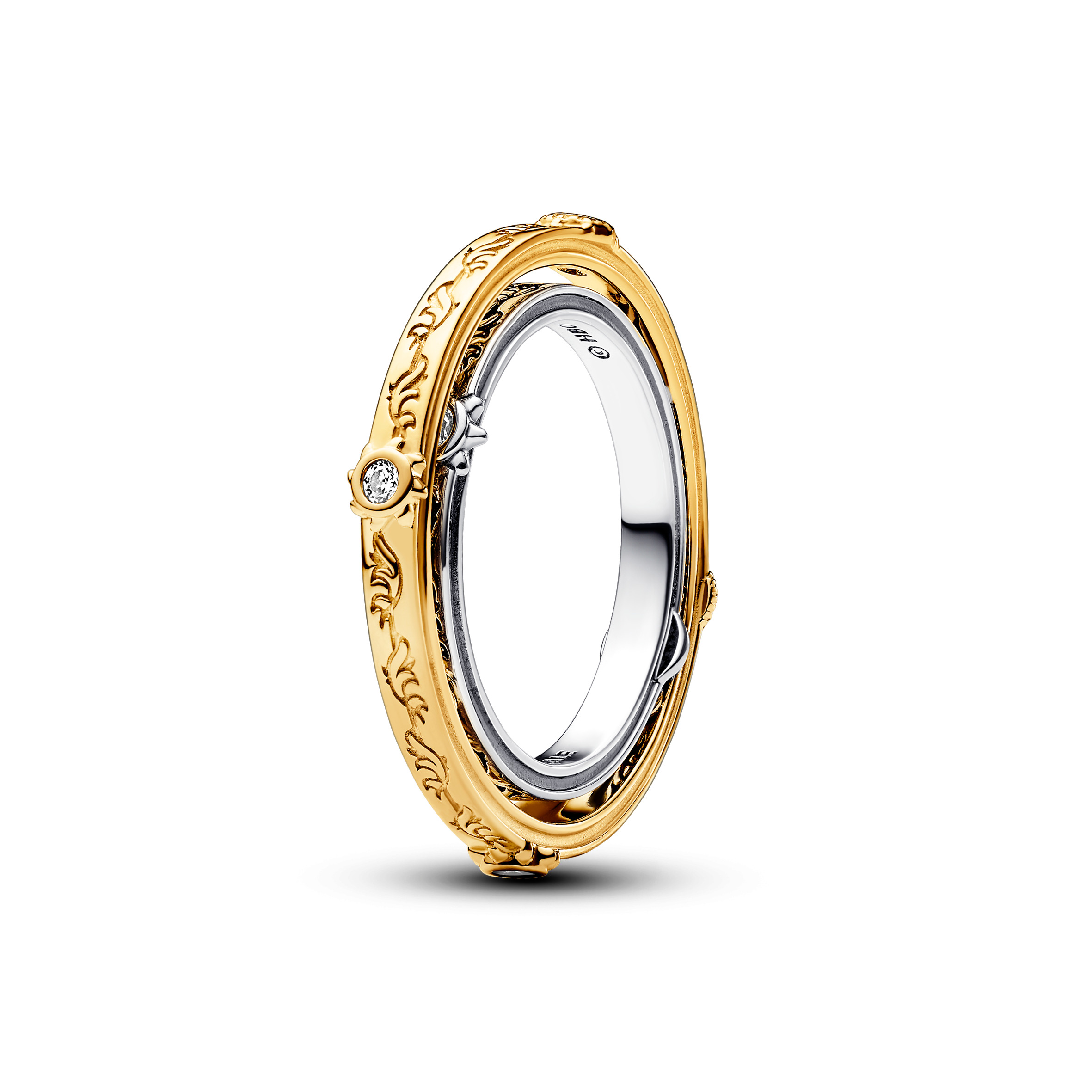 Game of Thrones Astrolabe spinning sterling silver and 14k gold-plated ring with clear cubic zirconi