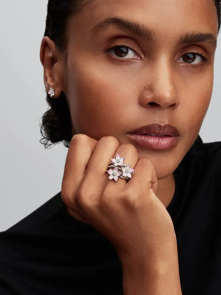 Cherry blossom sterling silver ring with shaded pink enamel/ 194371C01-58