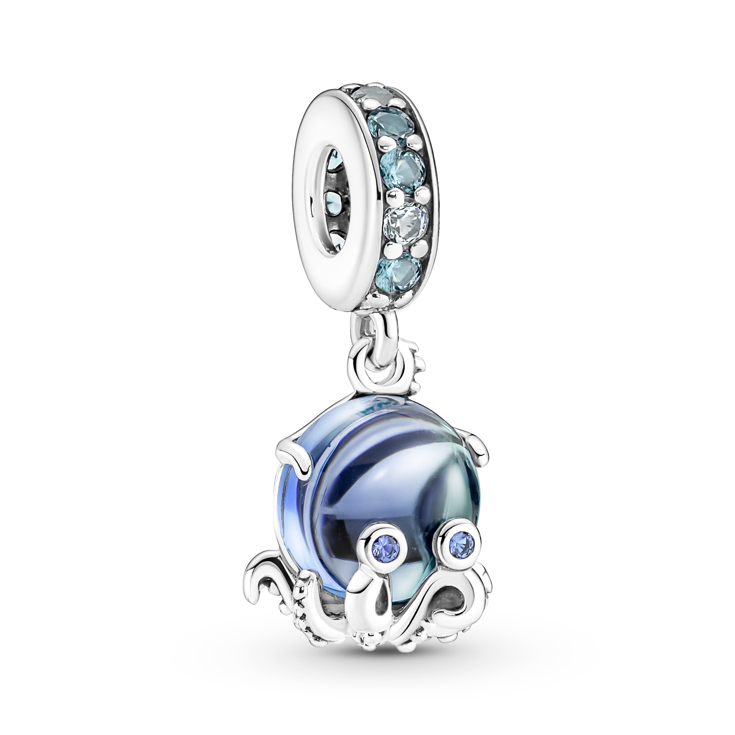 Octopus sterling silver dangle with bleached aqua 