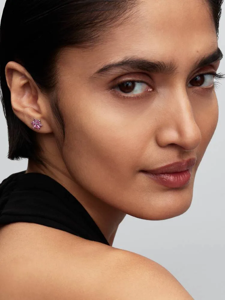 Herbarium cluster sterling silver stud earrings with fancy pink cubic zirconia / 292633C02