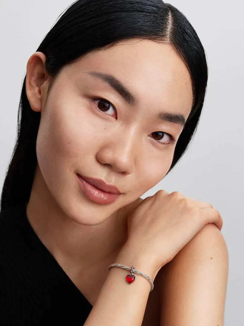 Heart sterling silver double dangle with salsa red