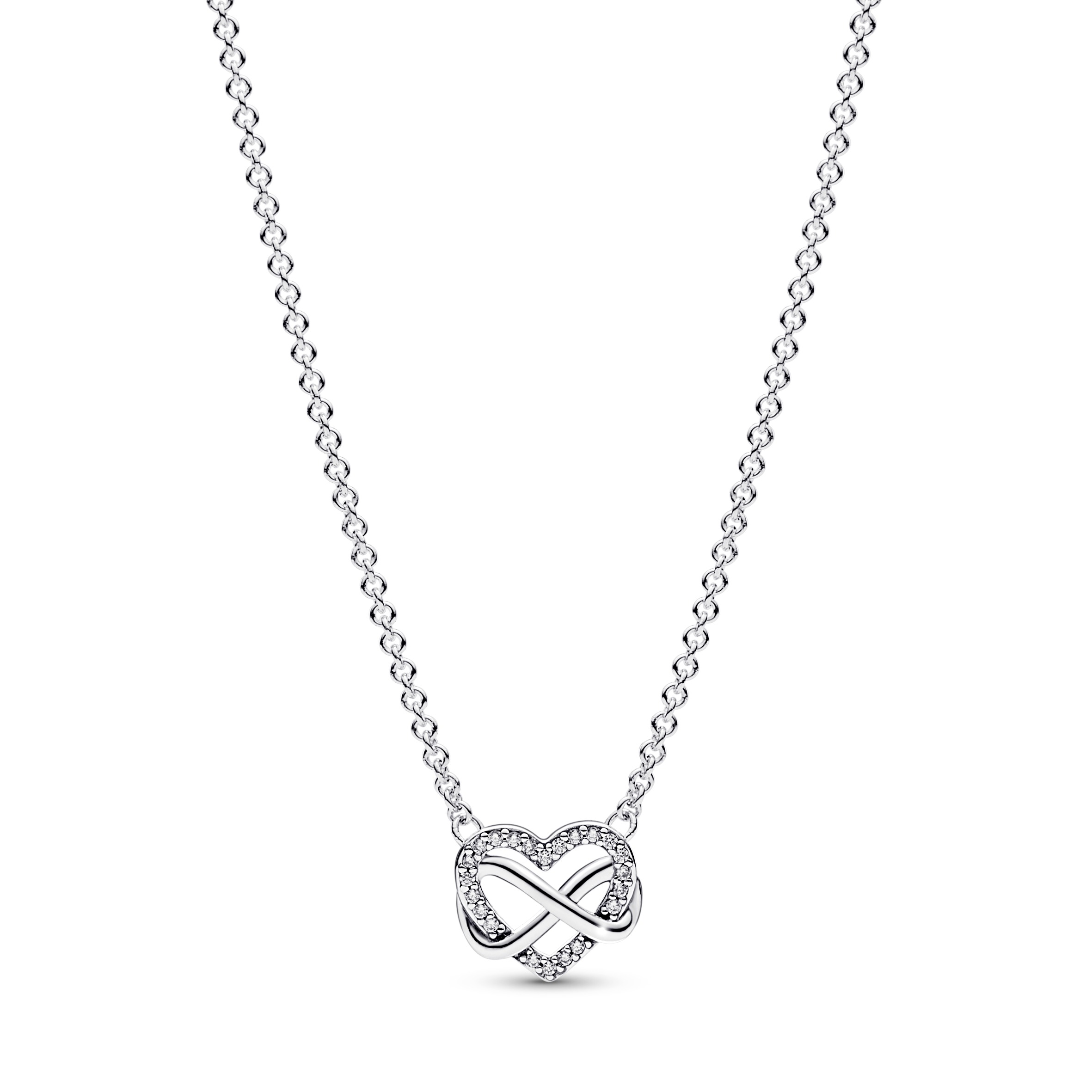 Infinity heart sterling silver necklace with clear