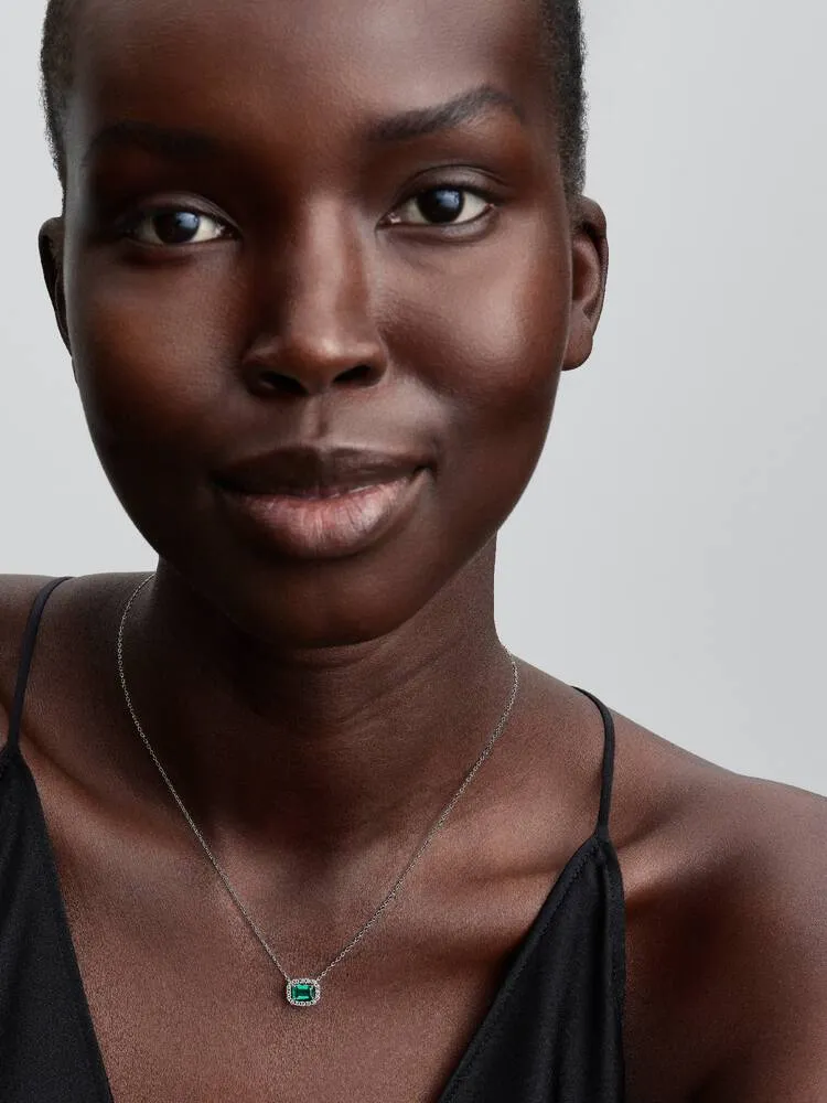 Sterling silver collier with royal green crystal and clear cubic zirconia / 394503C01-45