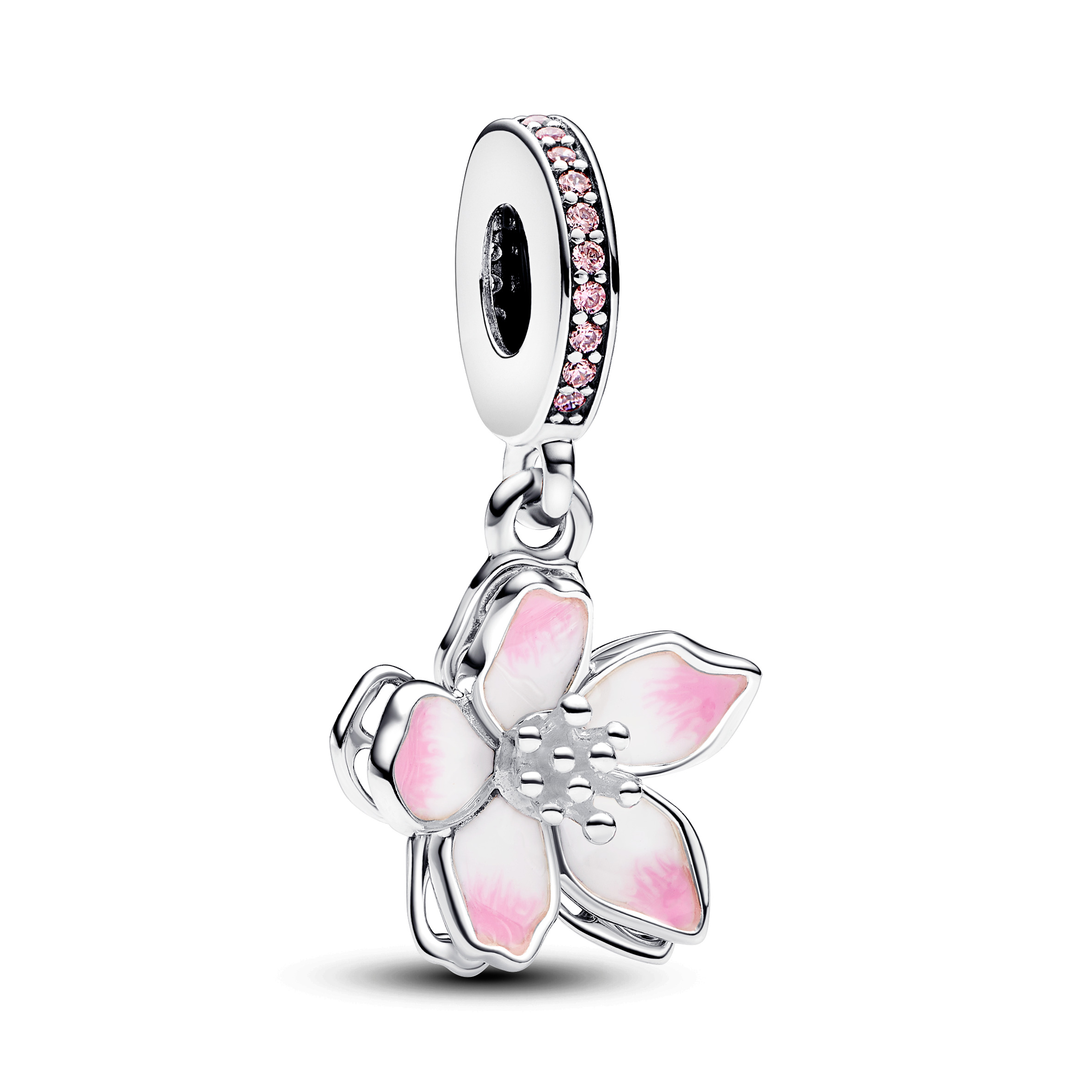 Movable cherry blossom sterling silver dangle with