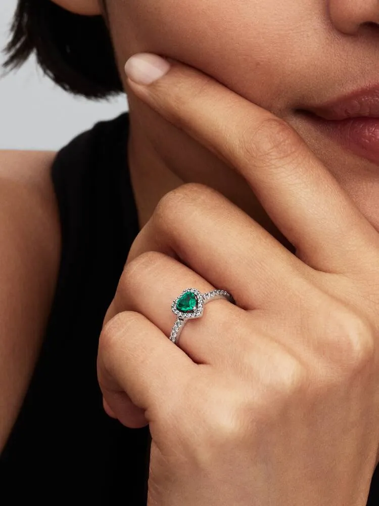 Heart sterling silver ring with royal green crysta