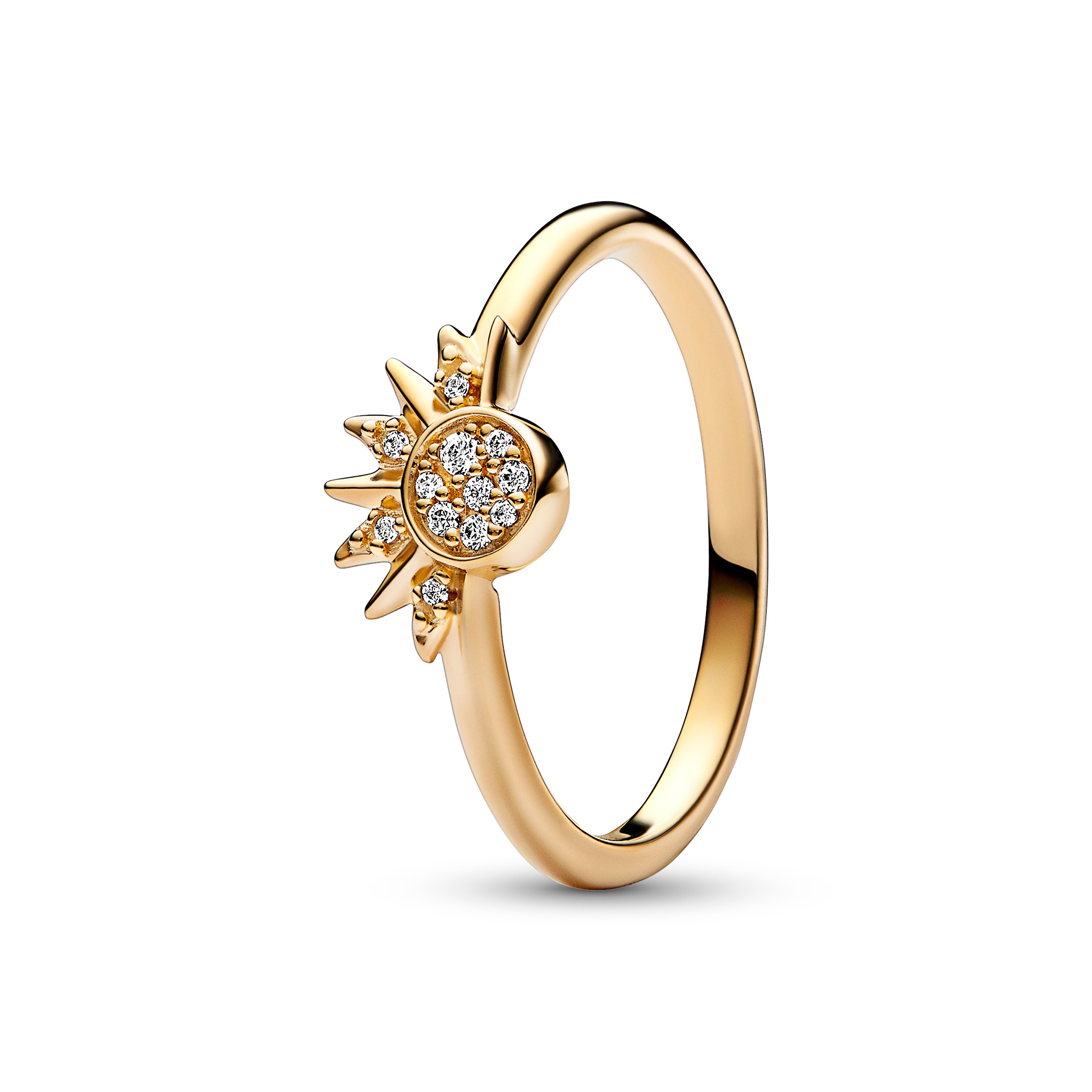 Celestial sun 14k gold-plated ring with clear cubi