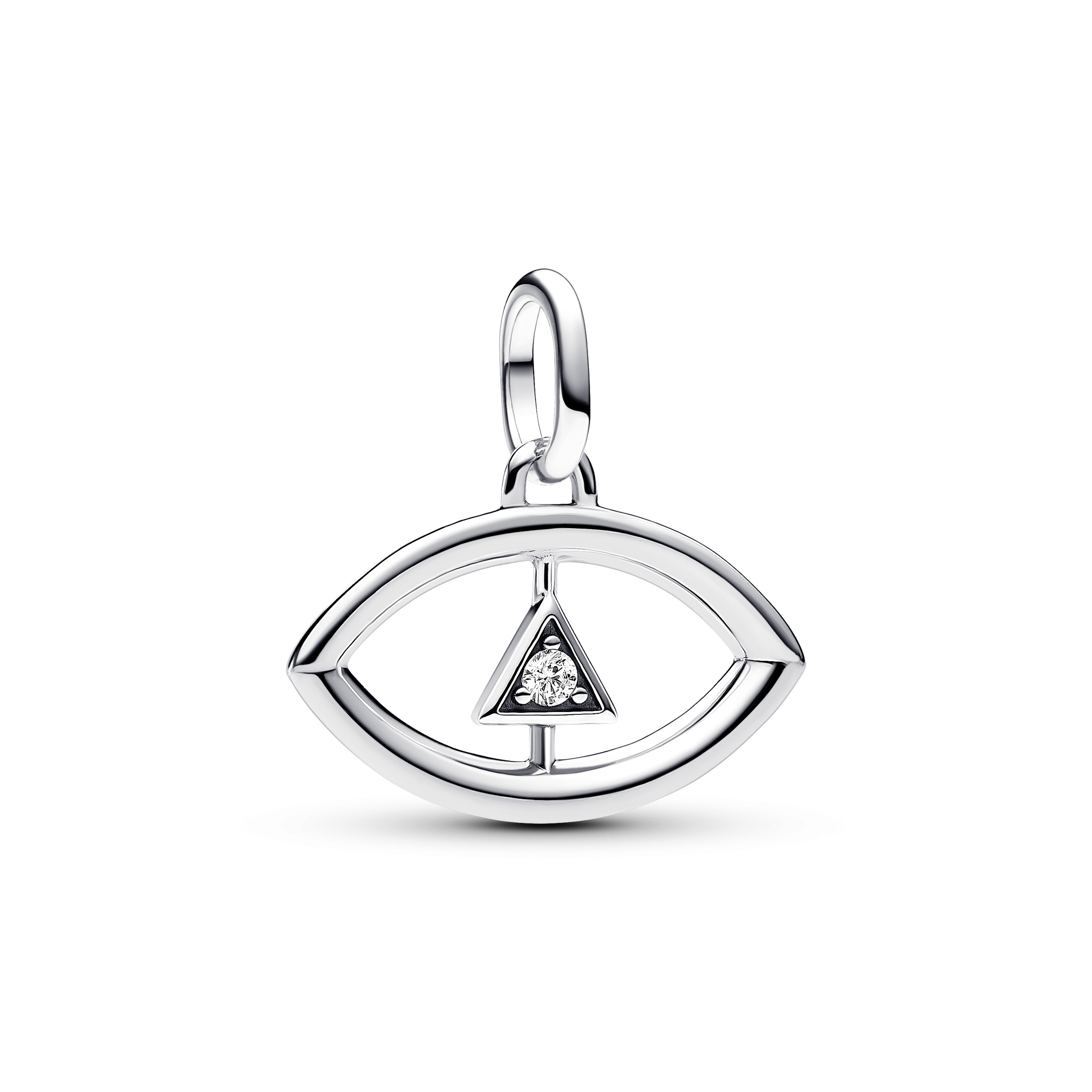 Eye sterling silver medallion with clear cubic zir