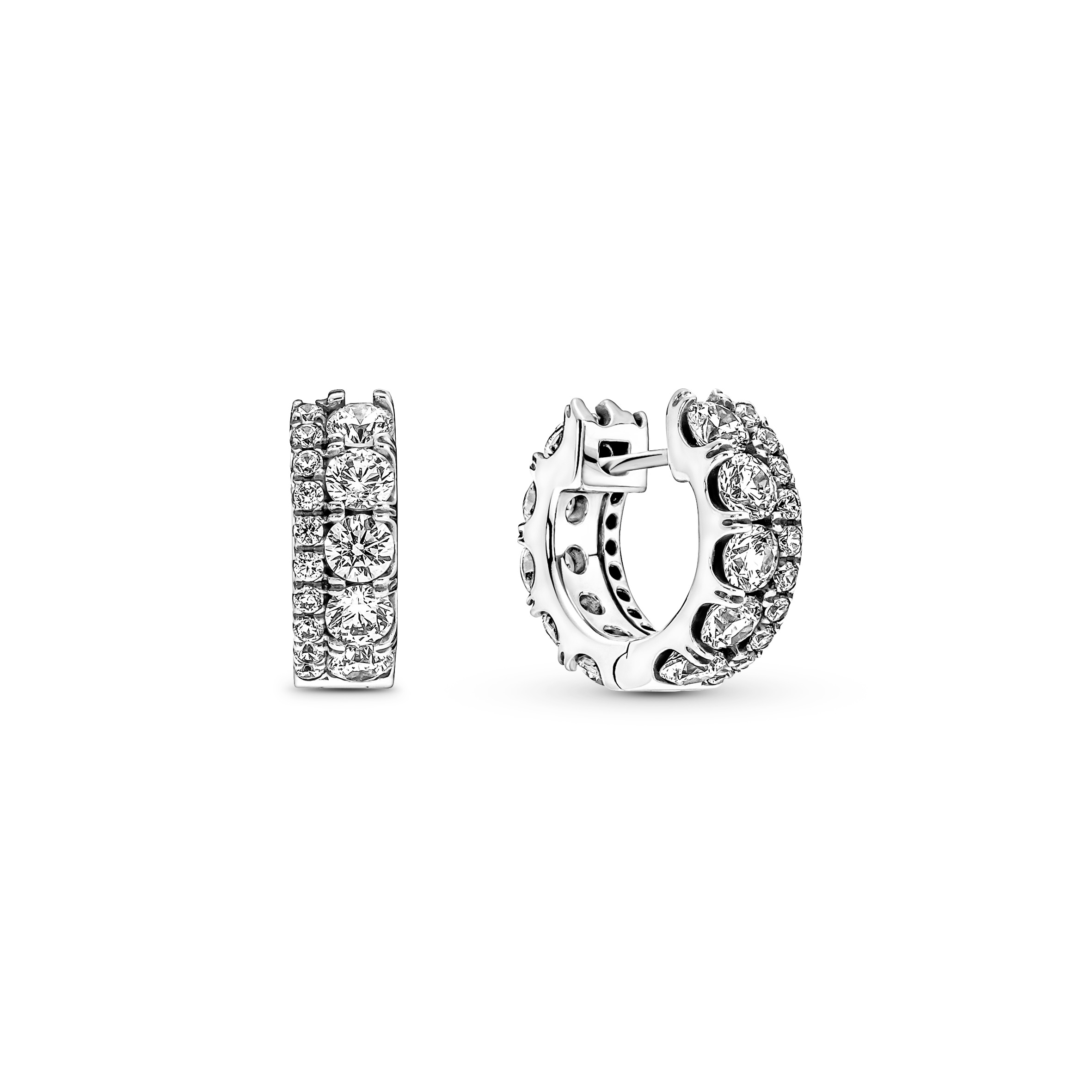 Sterling silver hoop earrings with clear cubic zir