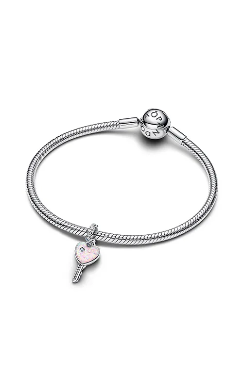 Heart key sterling silver dangle with clear cubic zirconia and lab-created pink opal/ 794427C01