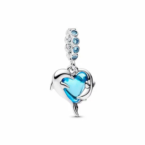 Dolphins sterling silver dangle with aqua blue Mur