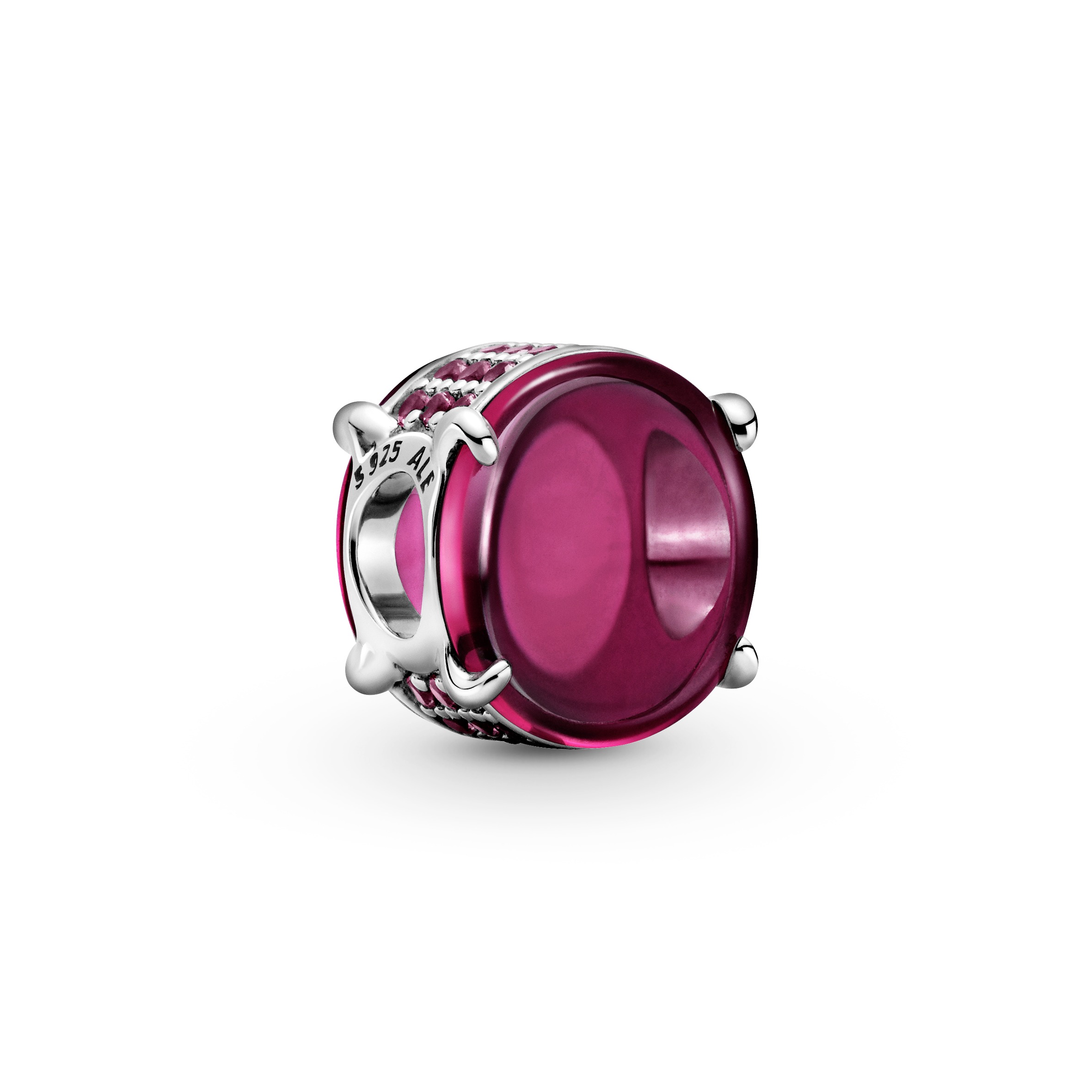 Sterling silver charm with fuchsia rose crystaland red cubic zirconia /799309C01