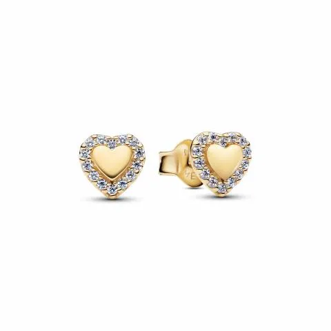 Heart 14k gold-plated stud earrings with clear cub