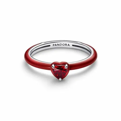 Heart sterling silver ring with salsa red crystal and red enamel/ 193088C05-58