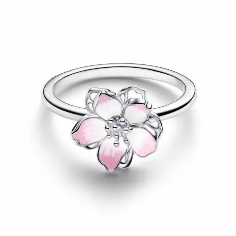 Cherry blossom sterling silver ring with shaded pink enamel/ 194371C01-58