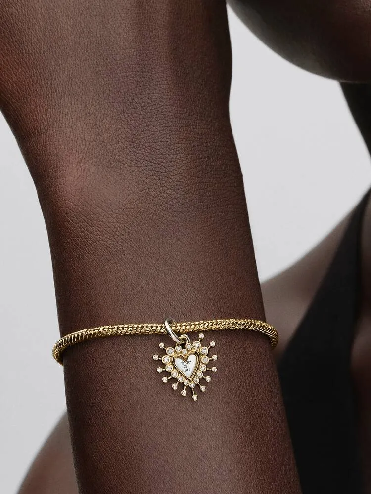 Heart sterling silver and 14k gold-plated double dangle with clear cubic zirconia/764141C01