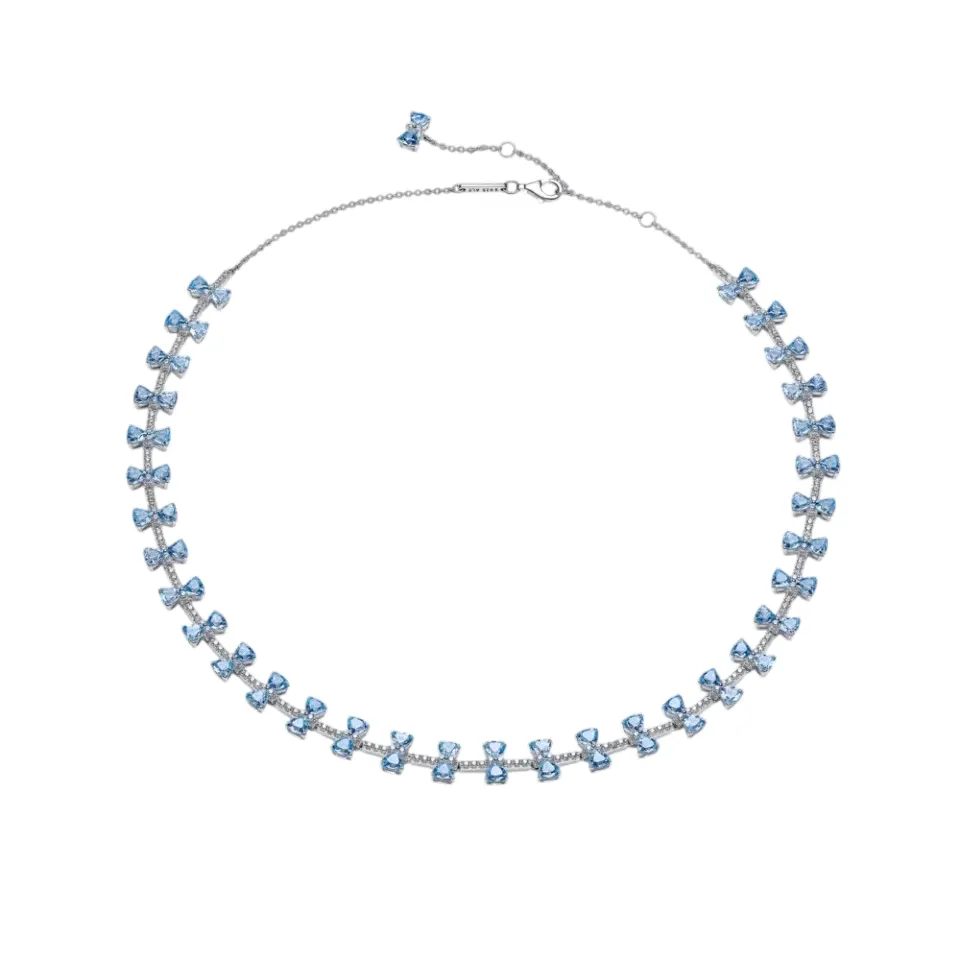 Bow sterling silver necklace with dream blue cryst