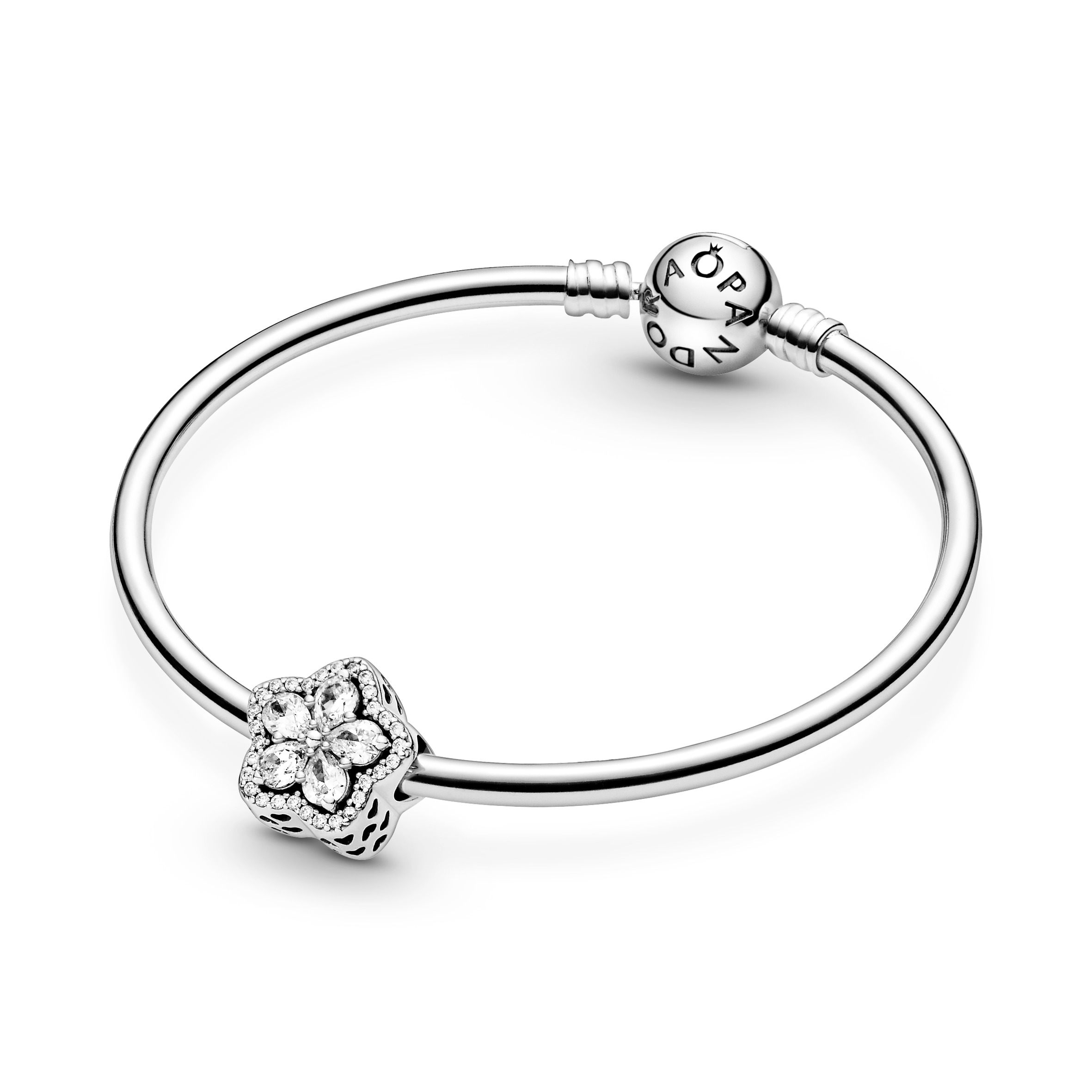 Snowflake sterling silver charm with clear cubic z
