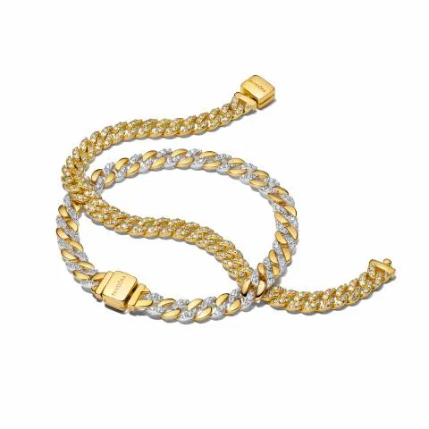 Cuban chain sterling silver and 14k gold-plated bracelet with clear cubic zirconia/ 564229C01-18