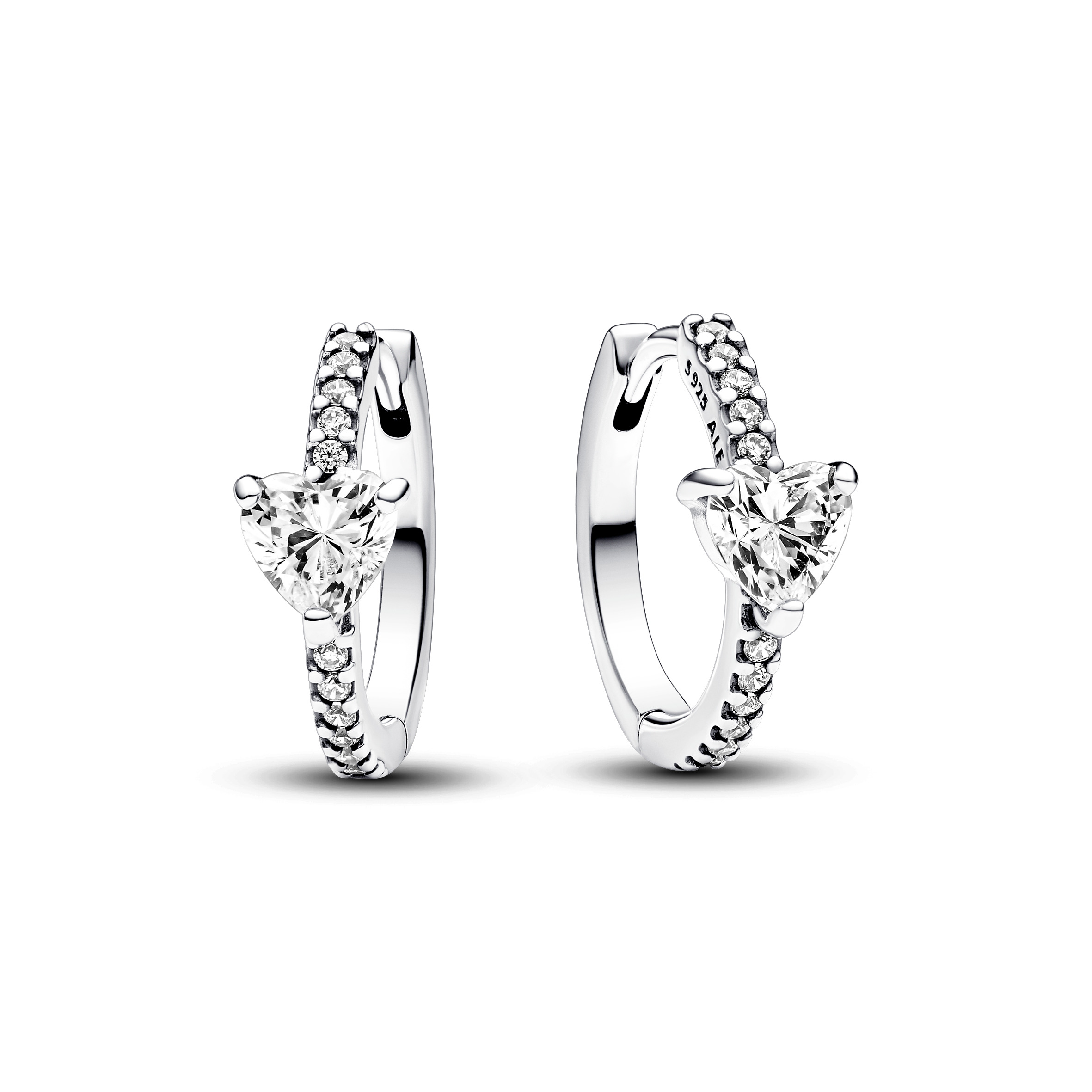 Heart sterling silver hoop earrings with clear cub