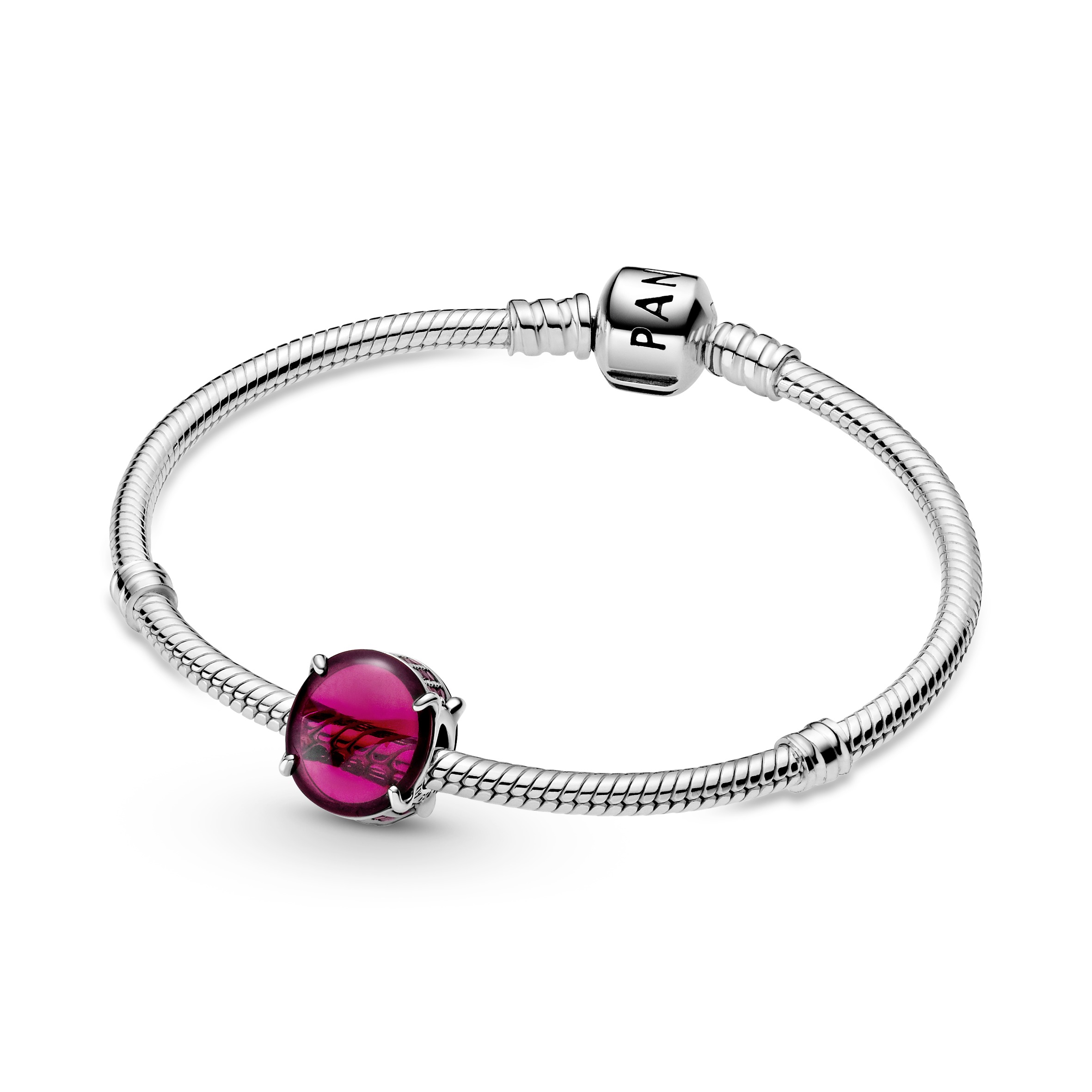 Sterling silver charm with fuchsia rose crystaland red cubic zirconia /799309C01