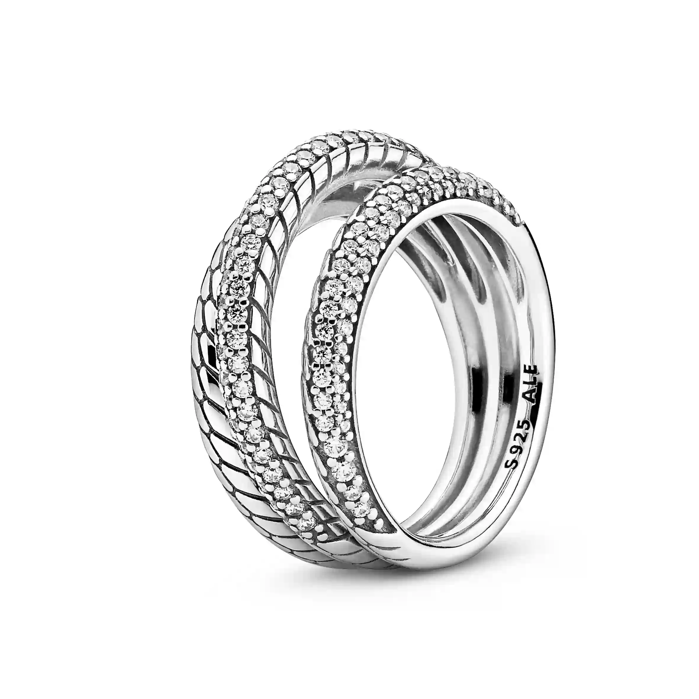 Snake chain pattern sterling silver ring withclear