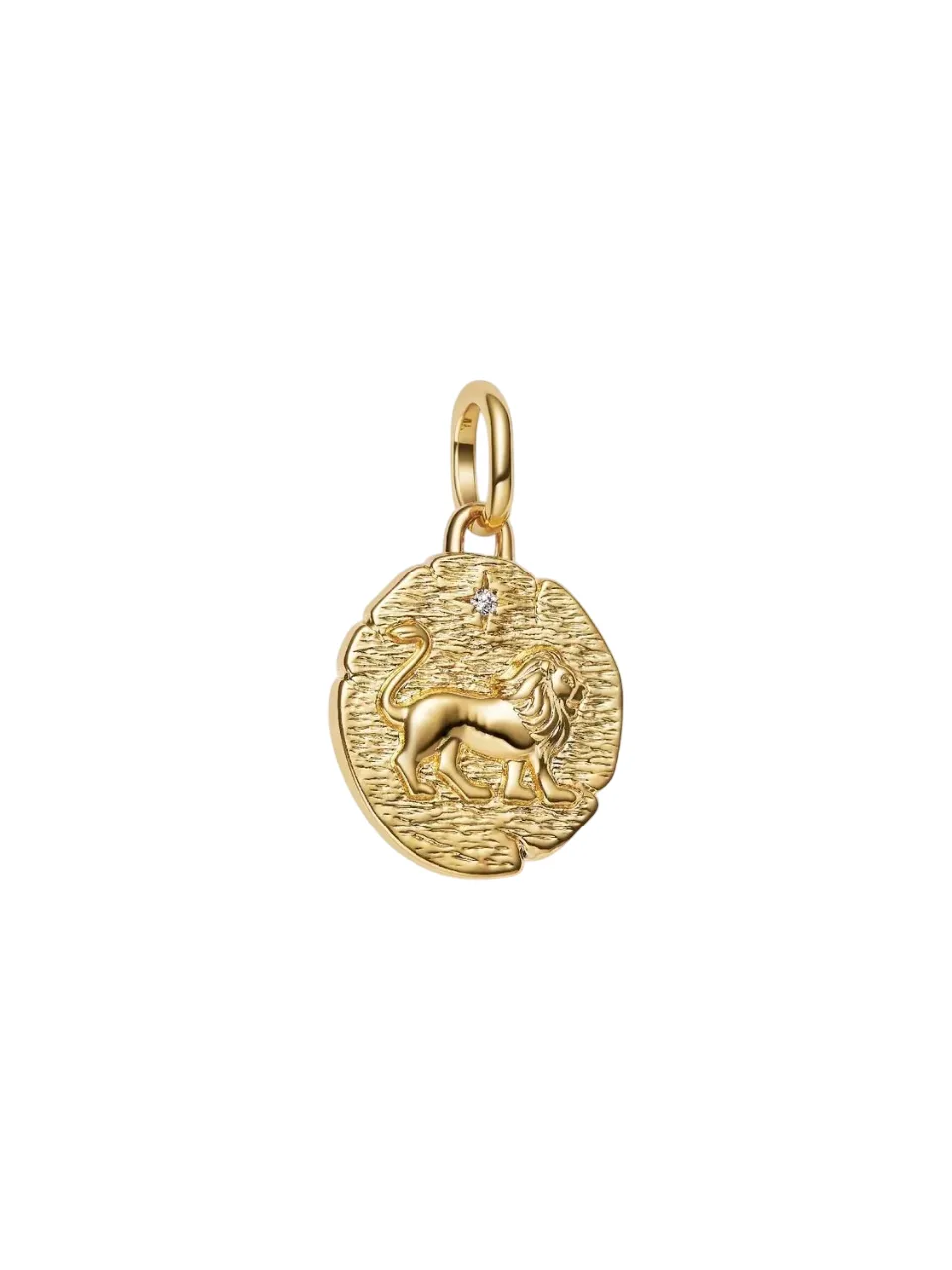 Lion 14k gold-plated medallion with clear cubic zi
