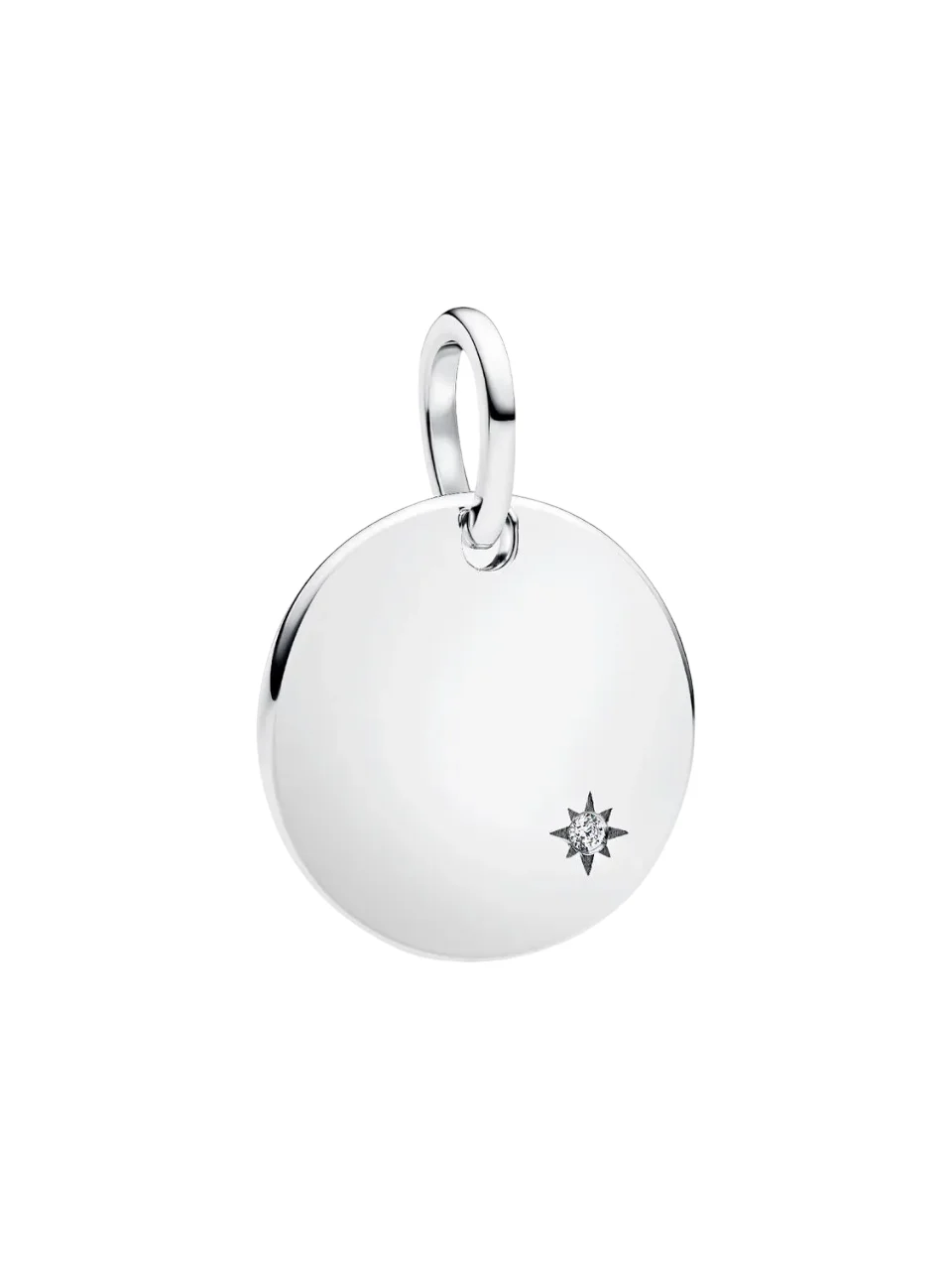 Engravable round sterling silver pendant with 0.01