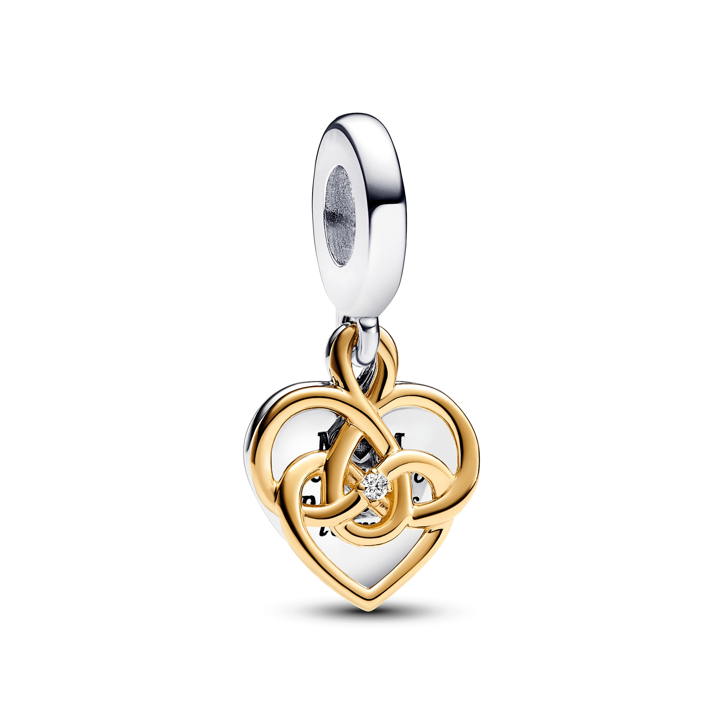 Engravable heart sterling silver and 14k gold-plated double dangle with 0.009 ct TW GHI VS2+good-ver