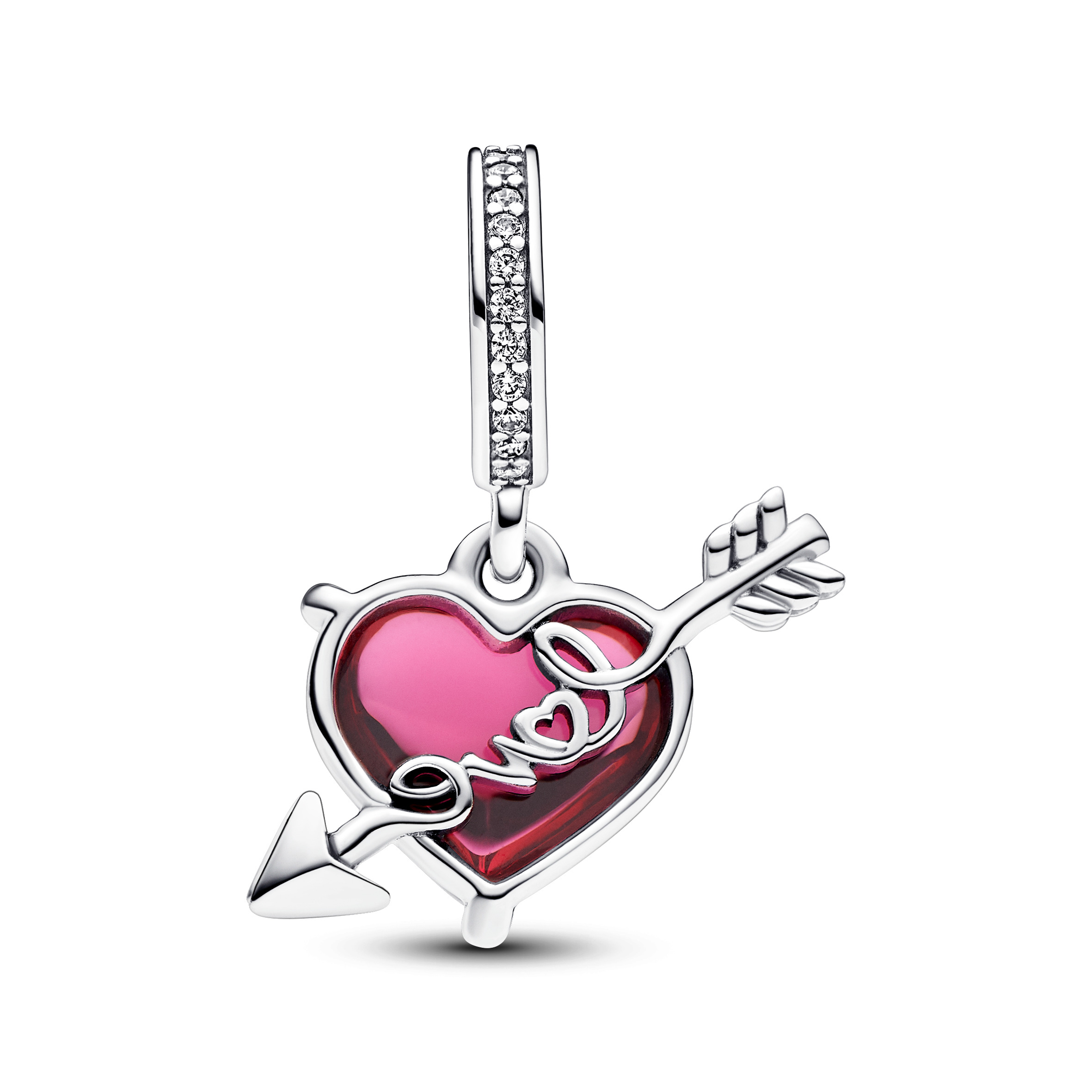 Heart and arrow sterling silver dangle with clear 