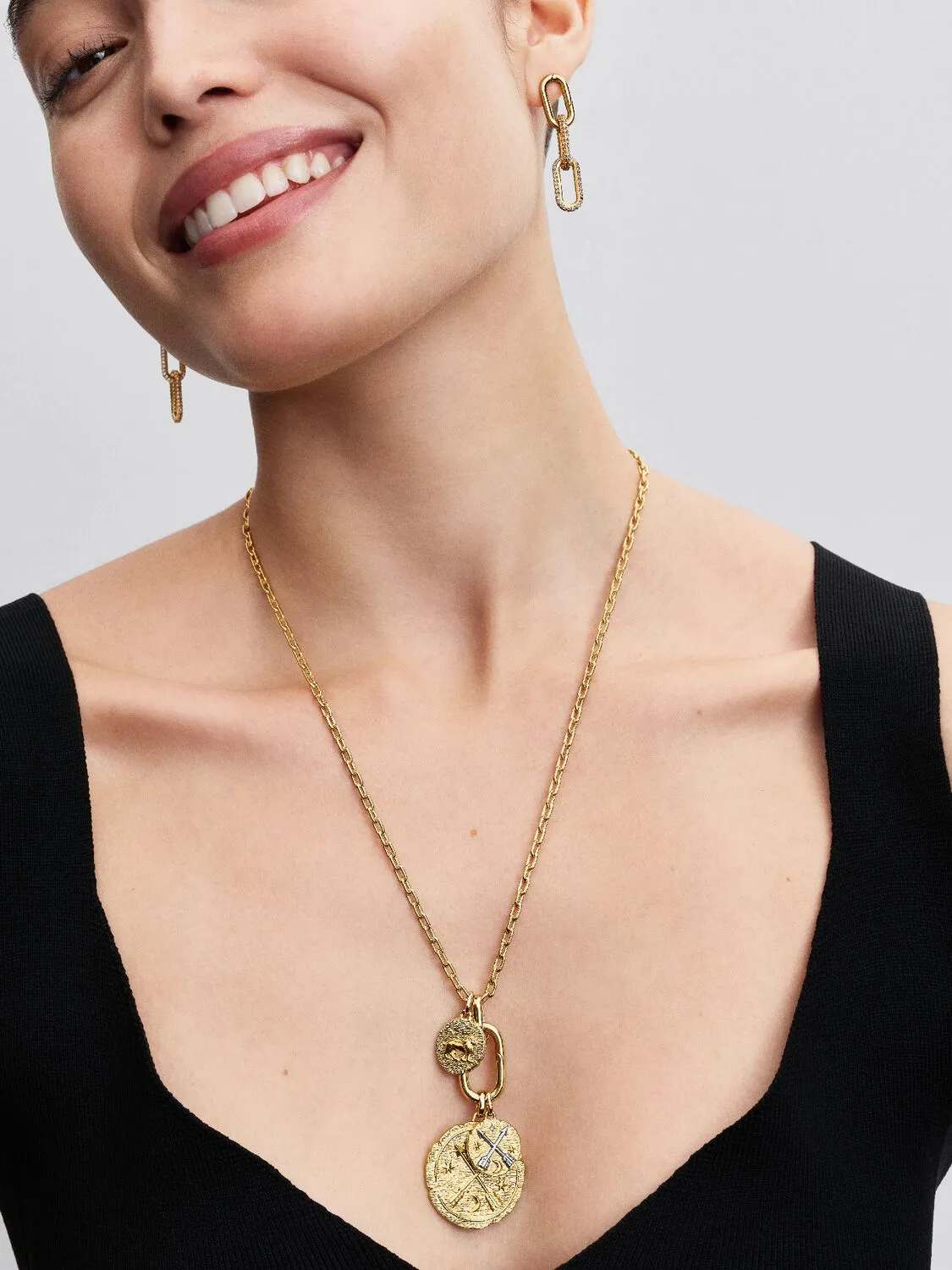 14k gold-plated large openable link pendant necklace / 364083C00-70