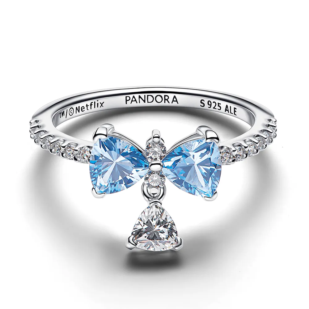 Bow sterling silver ring with dream blue crystal and clear cubic zirconia/ 194337C01-54