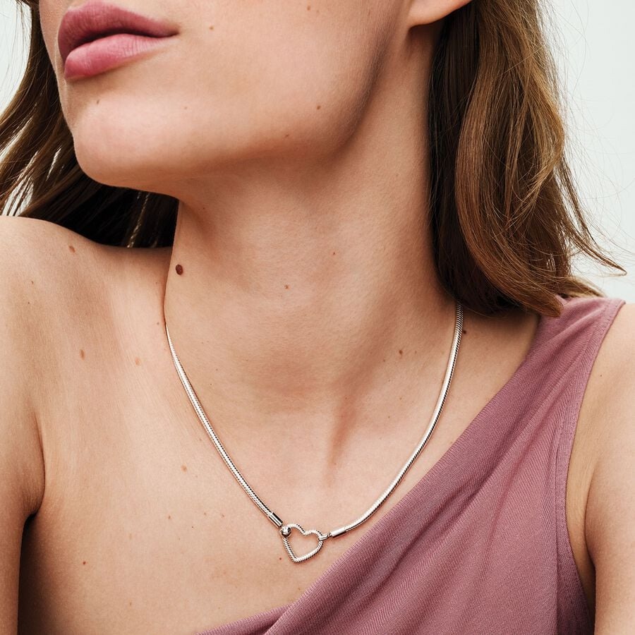 Snake chain sterling silver necklace with heart clasp