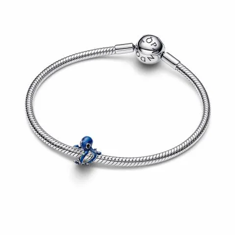 Octopus sterling silver charm with shimmering blue and black enamel/ 794706C01