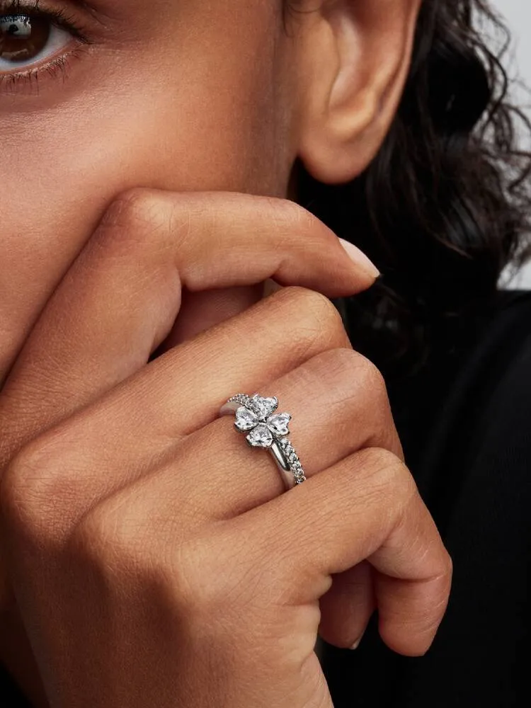 Clover sterling silver splittable ring with clear 