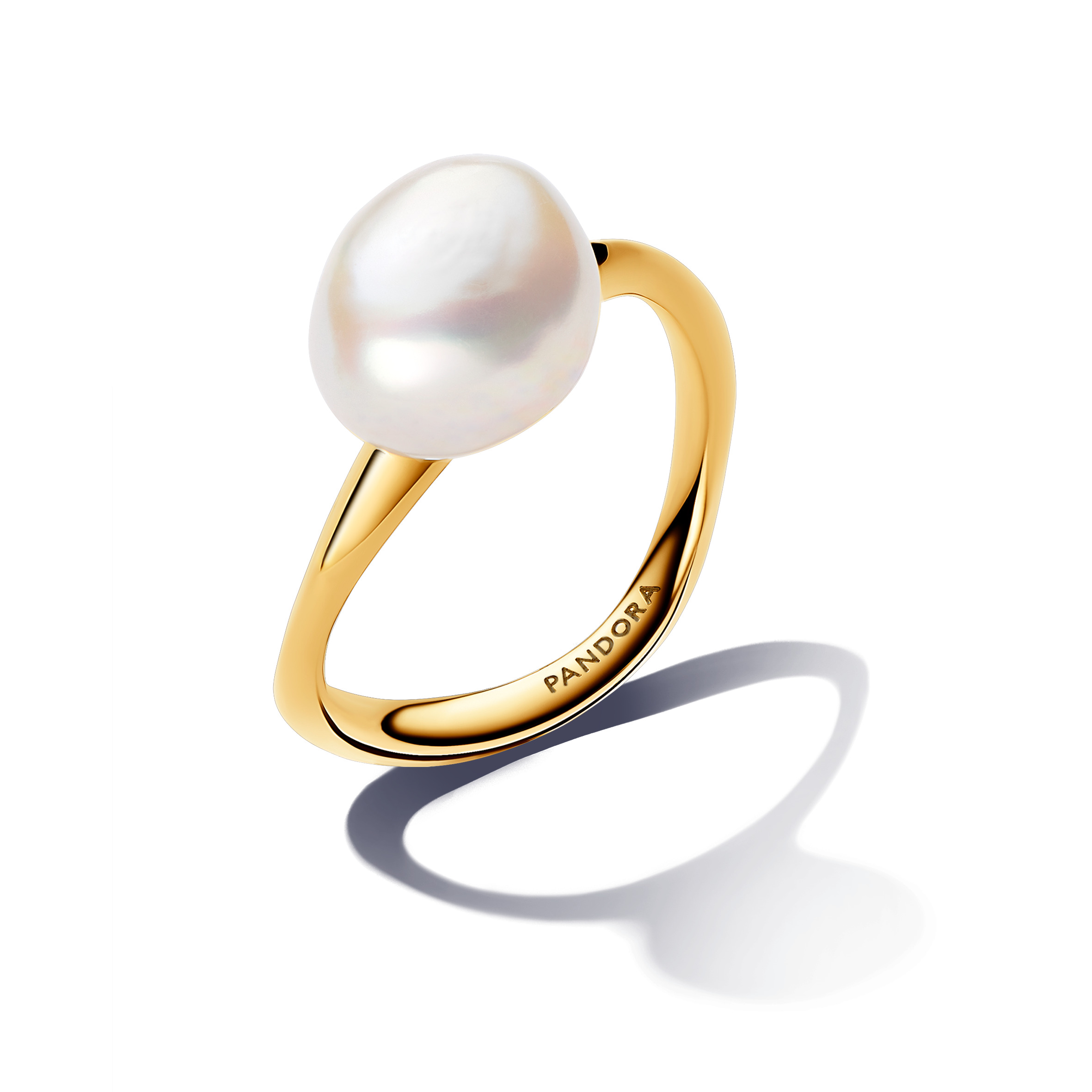 14k Gold-plated ring with baroque white treated fr
