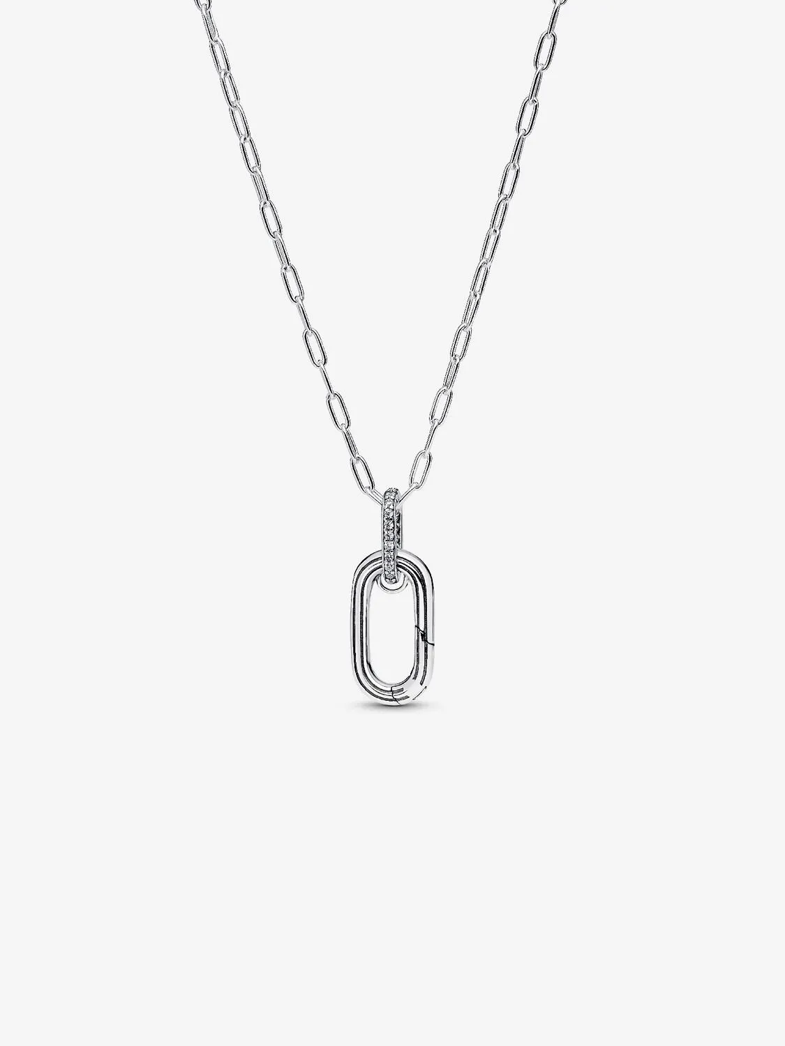 Sterling silver openable link pendant necklace with clear cubic zirconia / 394086C01-50