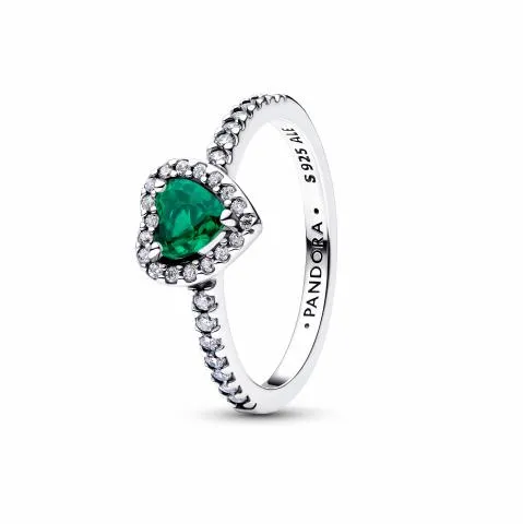 Heart sterling silver ring with royal green crysta
