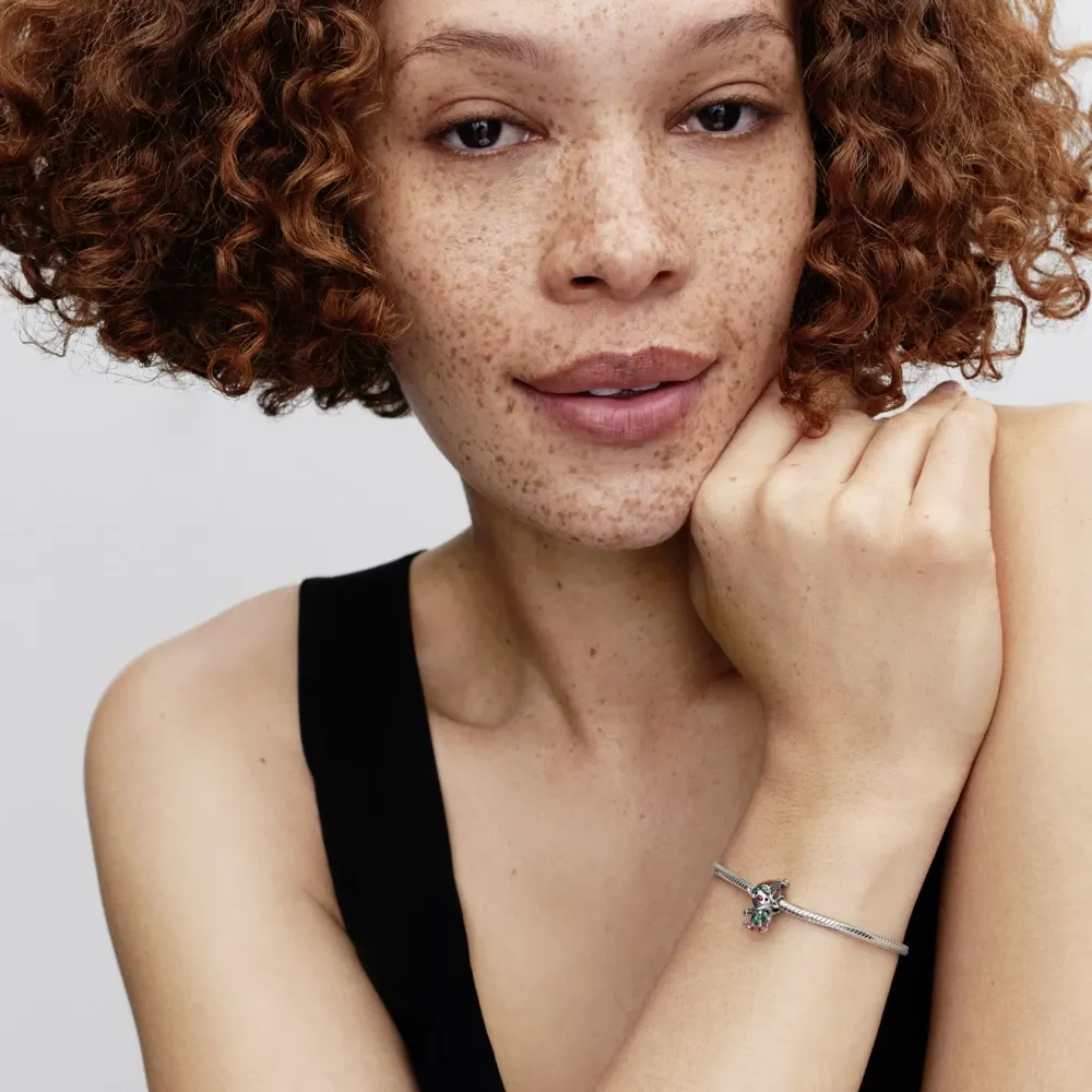 Moveable elf sterling silver charm with glittery r