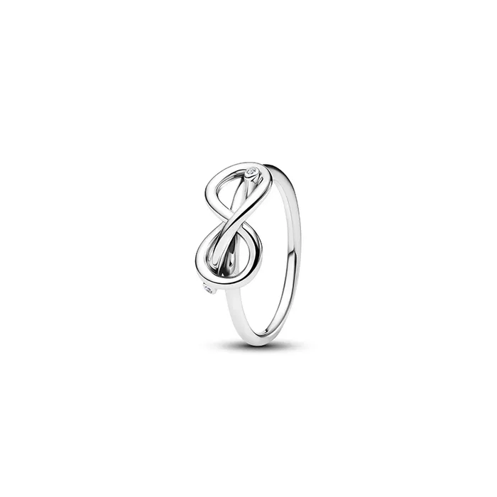 Infinity knot sterling silver ring with clear cubi
