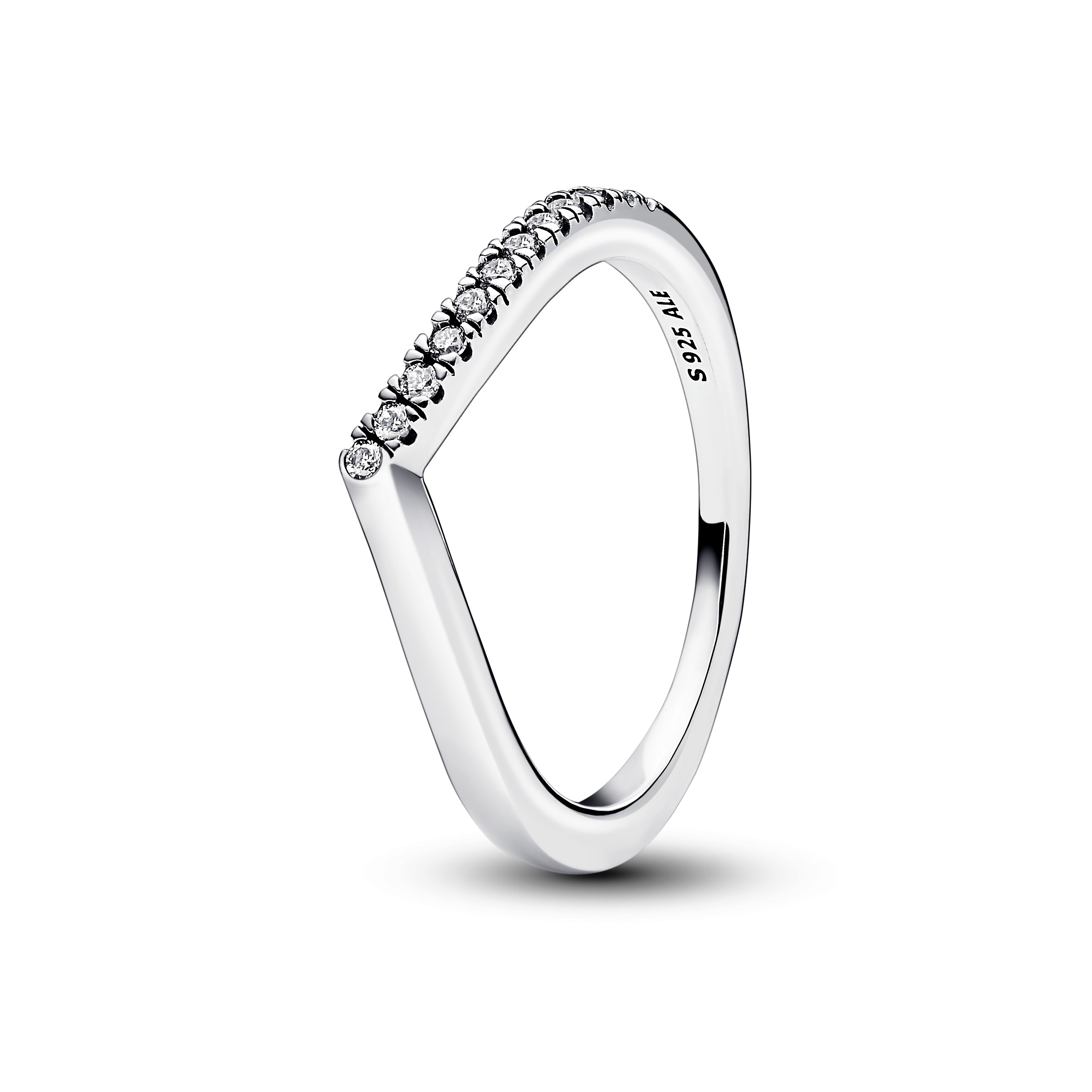 Wishbone sterling silver ring with clear cubic zir