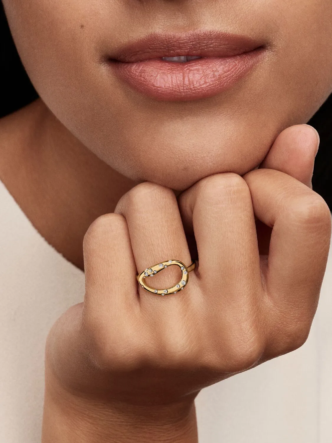 14k gold-plated ring with clear cubic zirconia