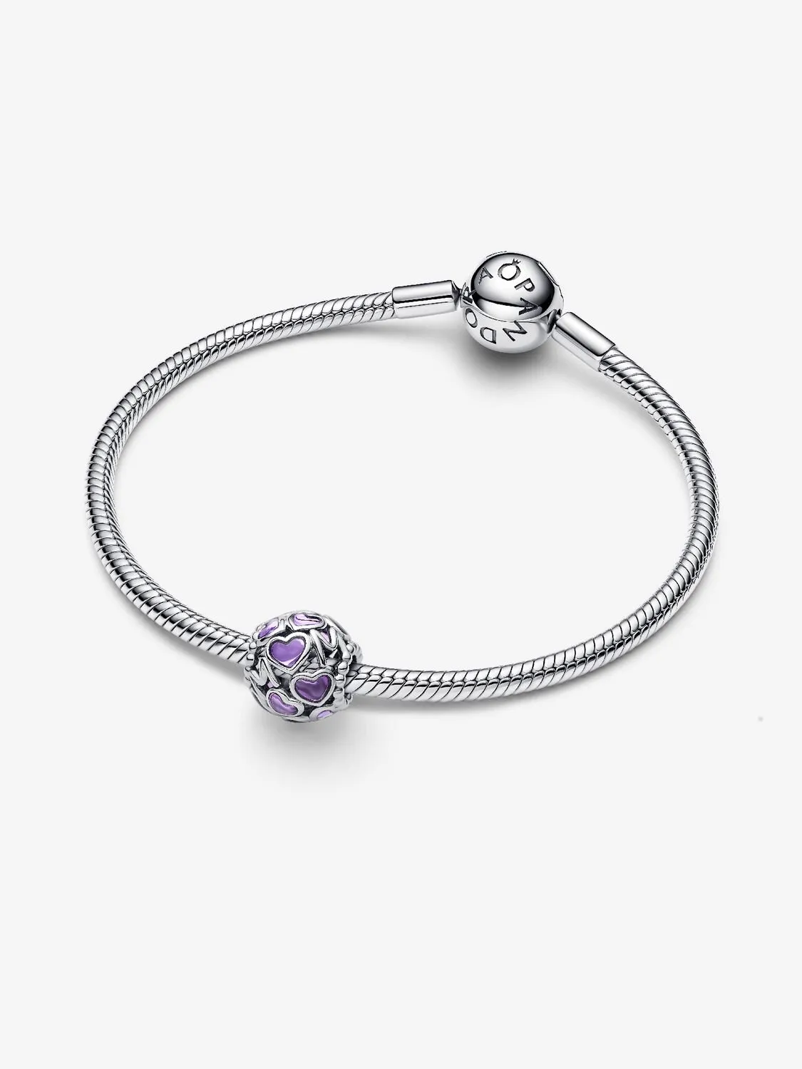 Mum hearts sterling silver charm with transparent purple UV resin/ 793772C01