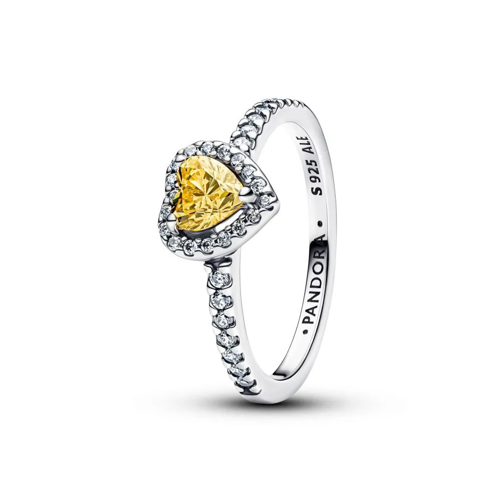 Heart sterling silver ring with vibrant yellow and