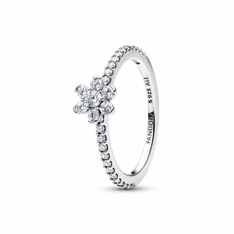 Flower sterling silver ring with clear cubic zirco