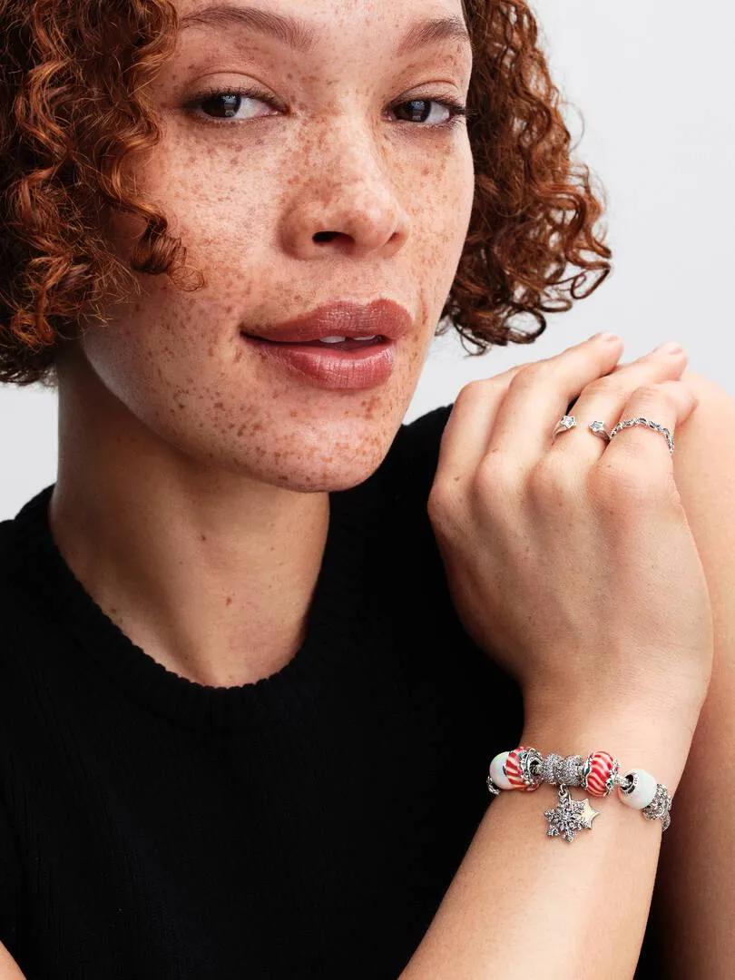 Candy sterling silver charm with red and white Murano glass, shimmering white, red and green enamel/794252C01