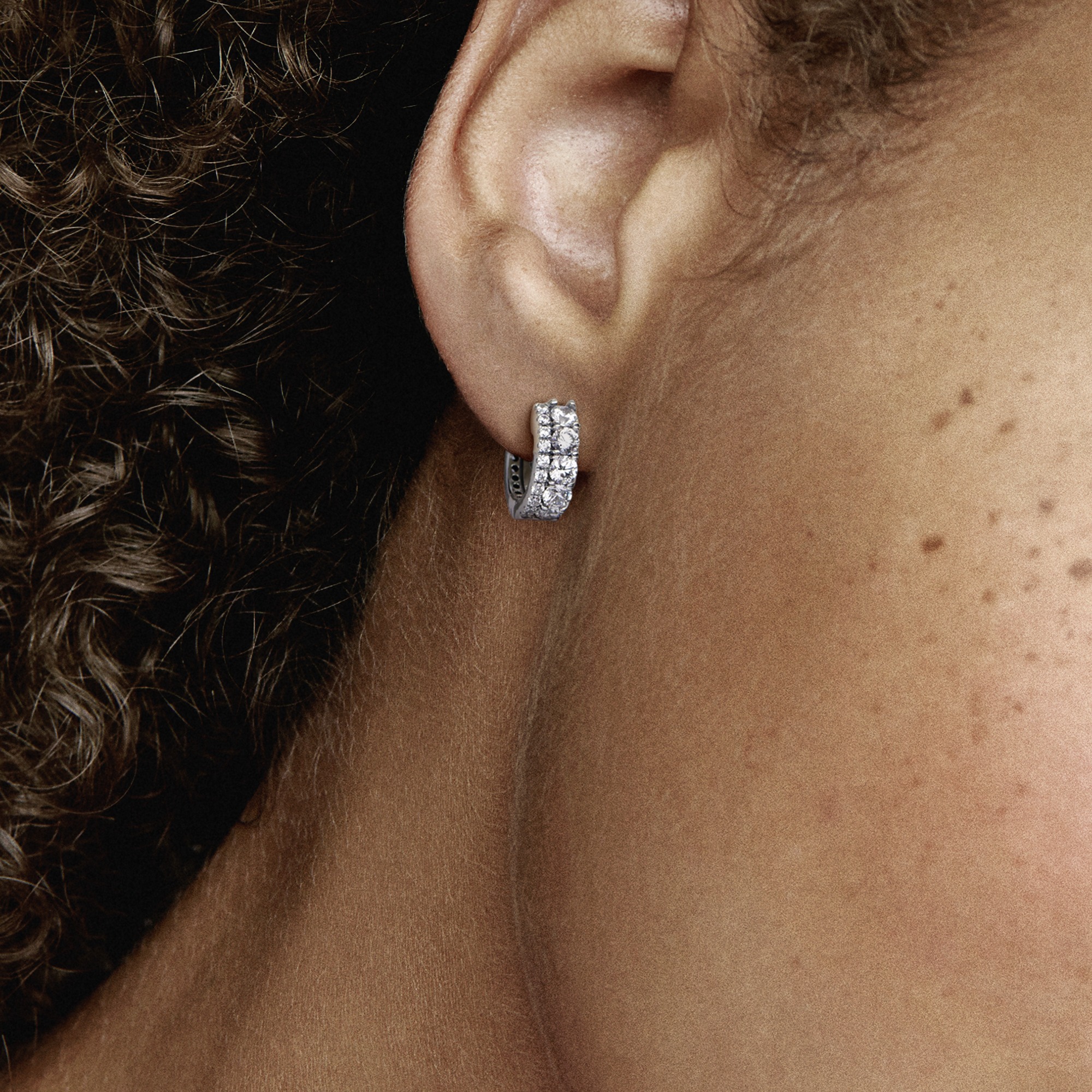 Sterling silver hoop earrings with clear cubic zir