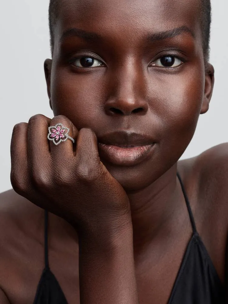 Herbarium cluster sterling silver ring with fancy pink and clear cubic zirconia / 194577C01-56