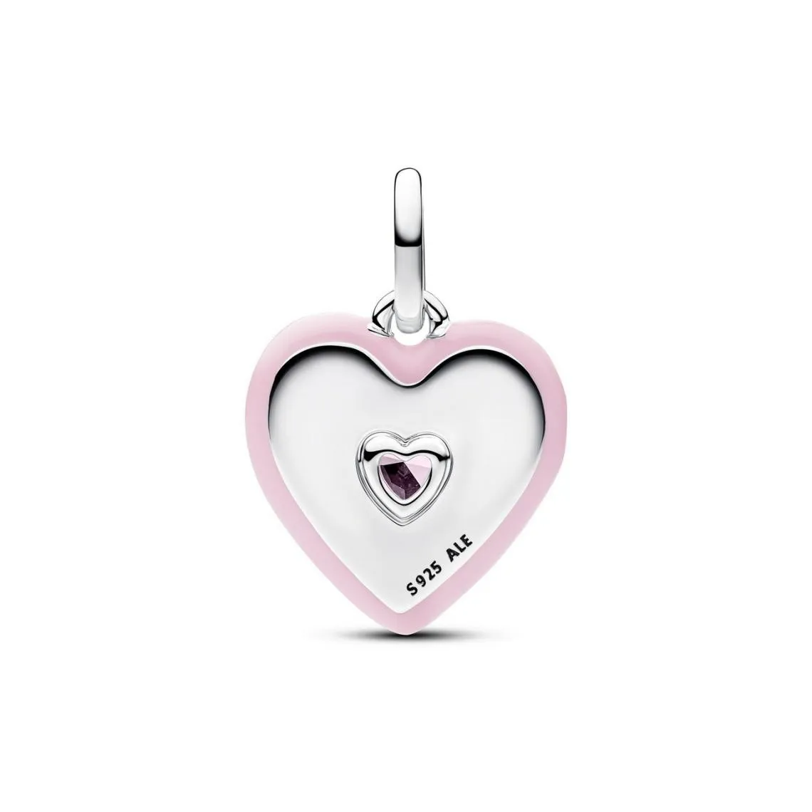 Heart sterling silver medallion with orchid pink crystal and pink enamel/ 794409C01