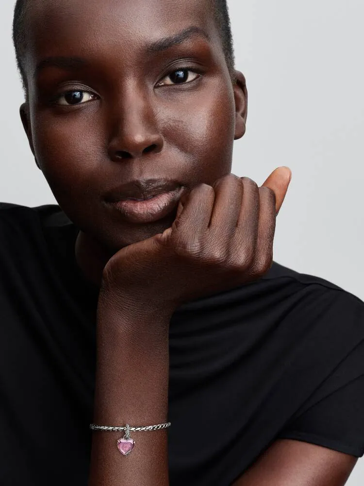 Heart sterling silver dangle with pink and clear cubic zirconia / 794464C01